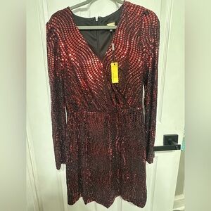 Alexia Admor Burgundy Sequin Long Sleeve Dress